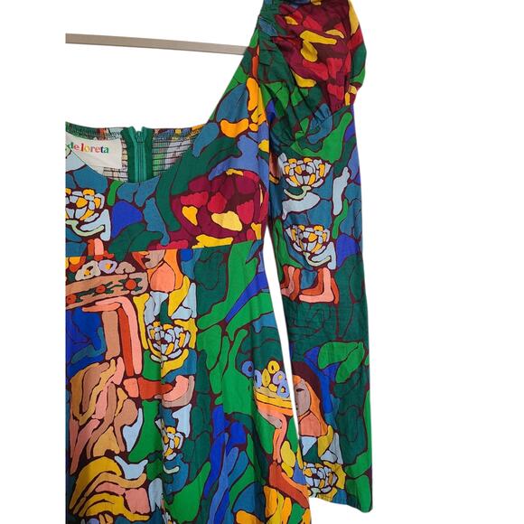 De Loreta Frida Printed Puff Shoulder Midi Dress Size XS - Picture 7 of 9